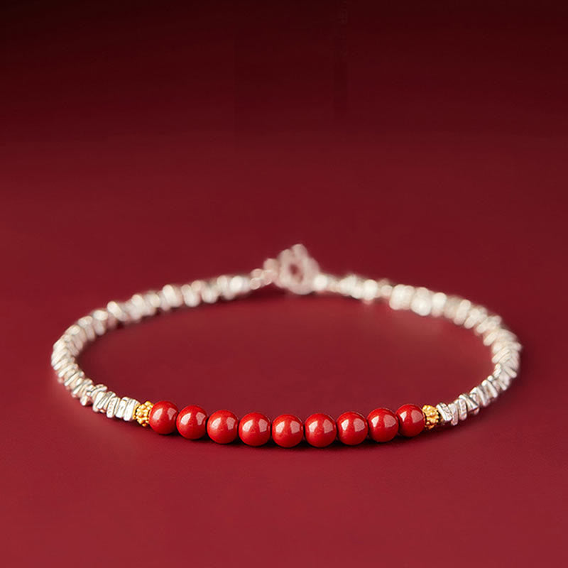 Mythstone 925 Sterling Silver Cinnabar Fu Character Blessing Bracelet