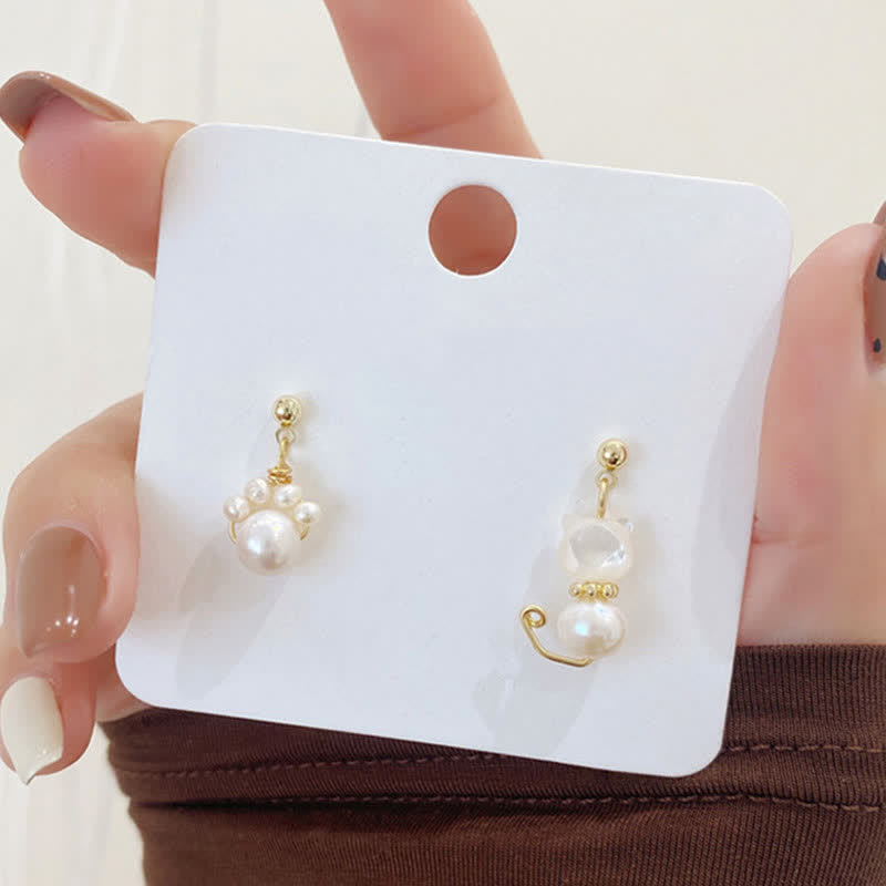 Mythstone Cute Cat Paw Pearl Wisdom Stud Drop Earrings