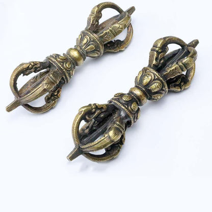 Mythstone Handmade Nepal Five Prong Three Prong Vajra Dorje Strength Copper Decoration