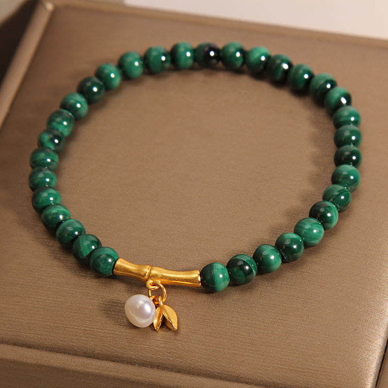 Mytthstone Natural Malachite Pearl Lucky Bamboo Anti-Anxiety Bracelet