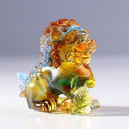 Mythstone Handmade Liuli Crystal Lion Art Piece Strength Home Office Decoration