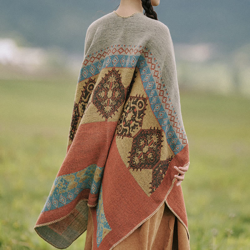 Mythstone Tibetan Shawl Diamond Pattern Winter Warm Cloak Scarf