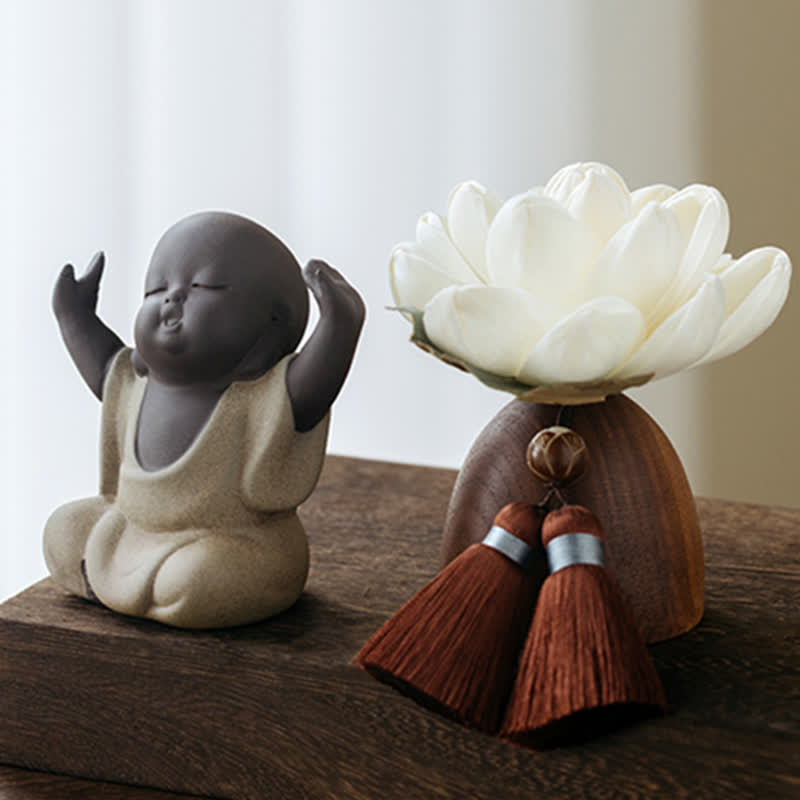 Mythstone Black Peach Wood Buddha Flower Calm Cure Decorations