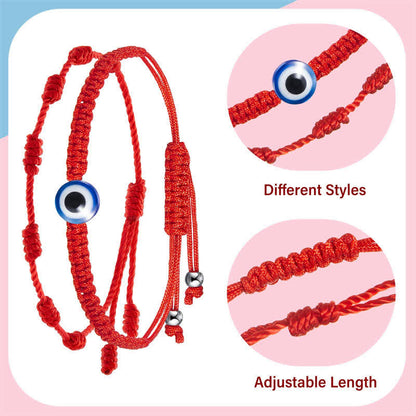 Mythstone 4Pcs Evil Eye Seven Knot Red String Protection Bracelet