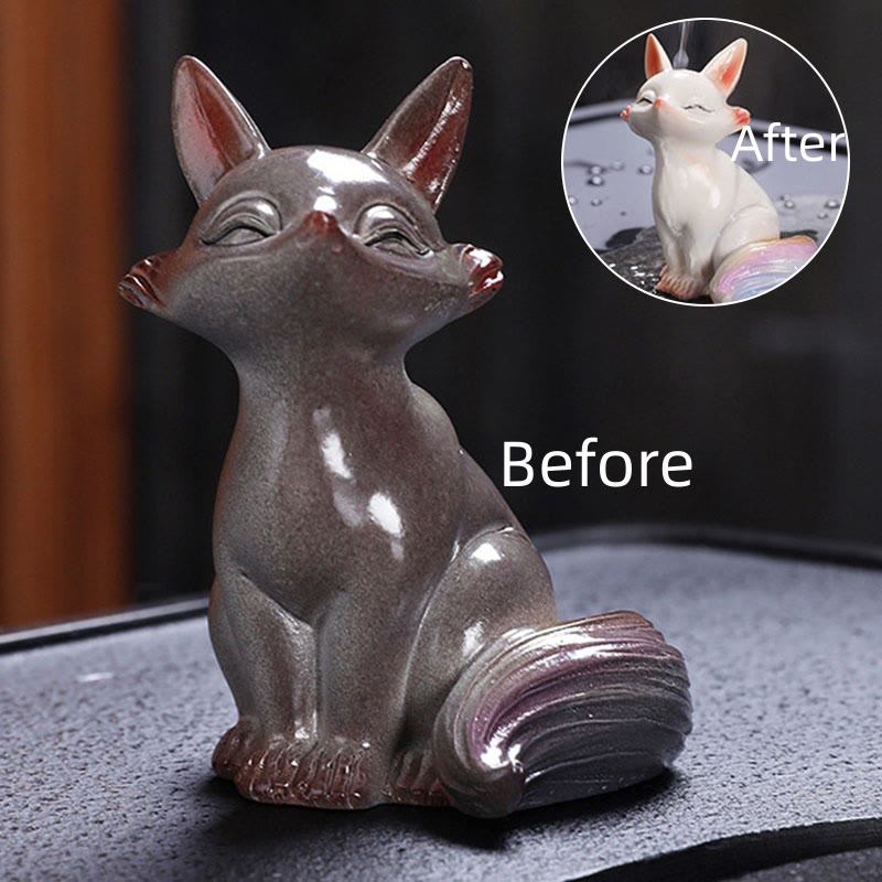 Mythstone Color Changing Small Cute Fox Tea Pet Resin Home Figurine Decoration