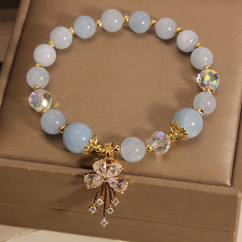 Mythstone Aquamarine Pink Crystal Healing Zircon Butterfly Charm Bracelet