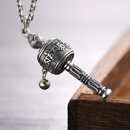 Mythstone Tibetan Om Mani Padme Hum Prayer Wheel Lotus Wisdom Rotatable Necklace Pendant