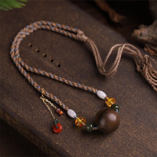 Mythstone Bai Qinan Agarwood Bead Luck Strength String Necklace Pendant