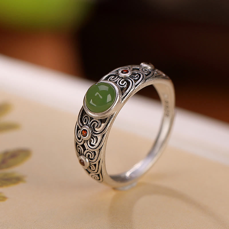 Anillo ajustable de armonía de jade cian hetiano en plata de ley 925 Mythstone 