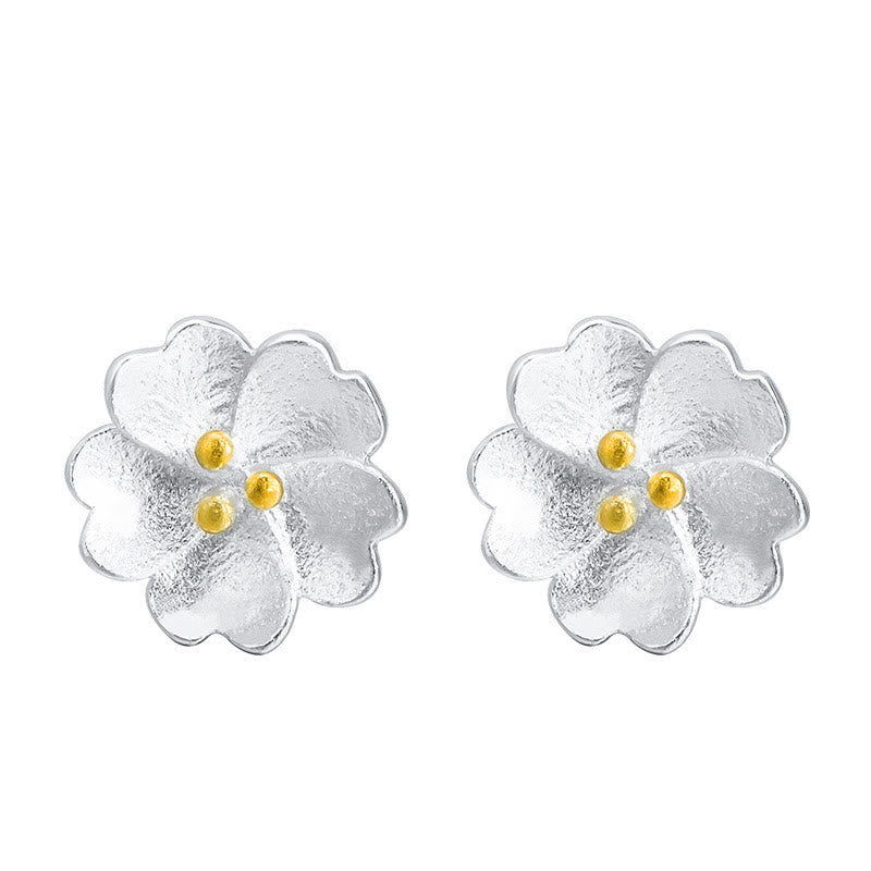 Mythstone 925 Sterling Silver Cherry Blossoms Floral Calm Stud Earrings