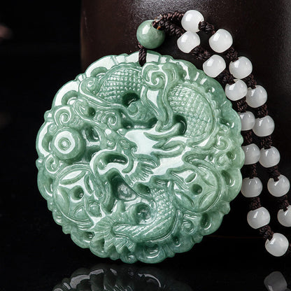 Mythstone Chinese Zodiac Dragon Jade Fortune Necklace String Pendant