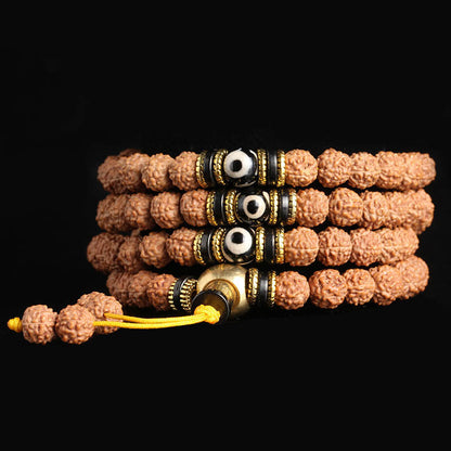 Mythstone 108 Mala Beads Rudraksha Bodhi Seed Dzi Bead Luck Wealth Bracelet