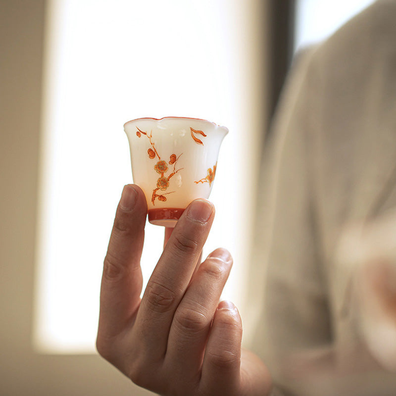 Mythstone White Porcelain Flowers Ceramic Gaiwan Sancai Teacup Kung Fu Tea Cup And Saucer With Lid