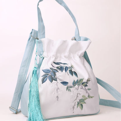 Mythstone Embroidered Flowers Wisteria Lily Cotton Linen Tote Crossbody Bag Shoulder Bag Handbag