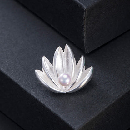 Mythstone 925 Sterling Silver Lotus Flower Pearl New Beginning Brooch