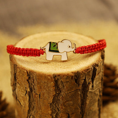 Mythstone Tibetan Handmade 925 Sterling Silver Lucky Elephant Red String Bracelet