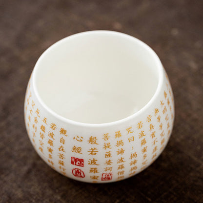 Mythstone Buddhist Heart Sutra Small Fu Character Ceramic Gaiwan Teacup Kung Fu Tea Cup And Saucer With Lid