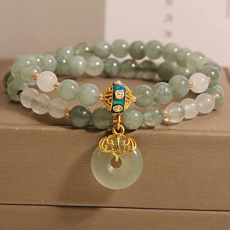 Mythstone Green Aventurine Peace Buckle Charm Luck Double Wrap Bracelet