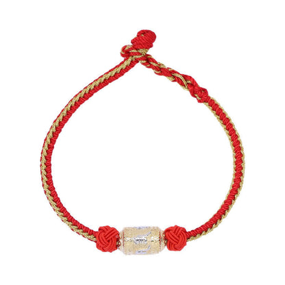 Mythstone 925 Sterling Silver Om Mani Padme Hum Prayer Wheel Luck Strength Red String Bracelet