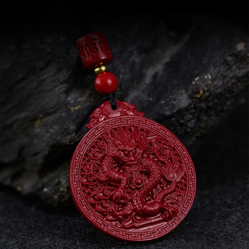 MythStone Year of the Dragon Natural Cinnabar Dragon Protection Necklace Pendant