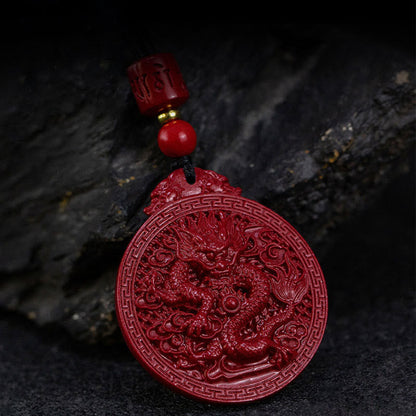 Mythstone Year of the Dragon Natural Cinnabar Dragon Protection Necklace Pendant