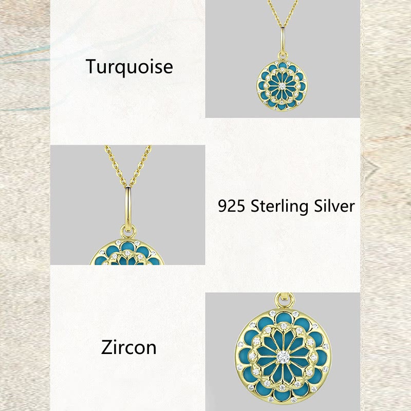 Mythstone 925 Sterling Silver Round Turquoise Zircon Protection Strength Necklace Pendant