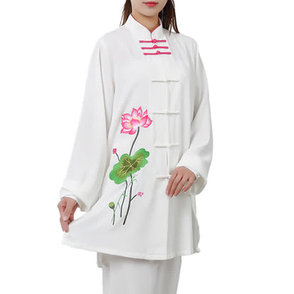 Mythstone Lotus Flower Leaf Pattern Tai Chi Meditation Prayer Spiritual Zen Practice Clothing Women's Set