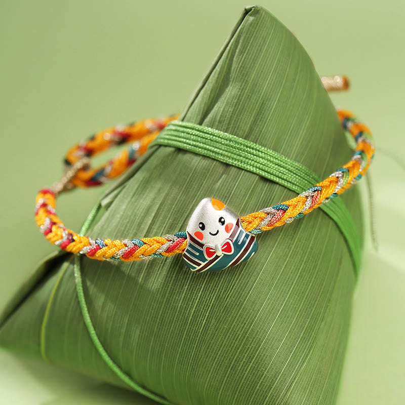 Mythstone 925 Sterling Silver Dragon Boat Festival Zongzi Pattern Luck Handmade Multicolored Rope Child Adult Bracelet