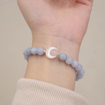 Pulsera de media luna curativa con ojo de gato, amatista natural, aguamarina y cristal rosa de plata de ley 925 de Mythstone 