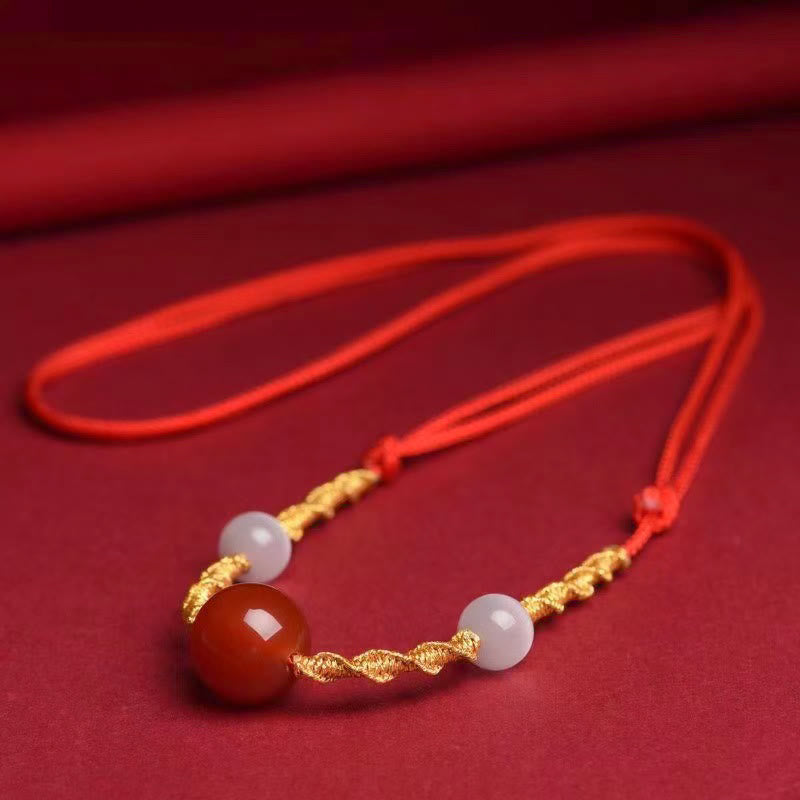 Mythstone Natural Red Agate Cat Eye Calm Braided String Bracelet Necklace Pendant