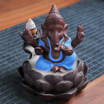 Mythstone Ganesh Elephant Purple Clay Backflow Smoke Fountain Protection Incense Burner