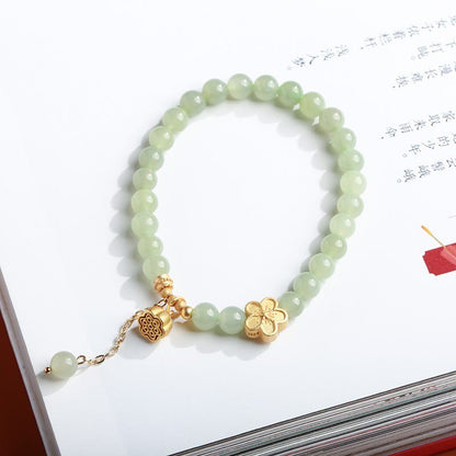 Mythstone 925 Sterling Silver Plated Gold Natural Hetian Jade Bead Gourd Lotus Bamboo Fu Character Luck Bracelet