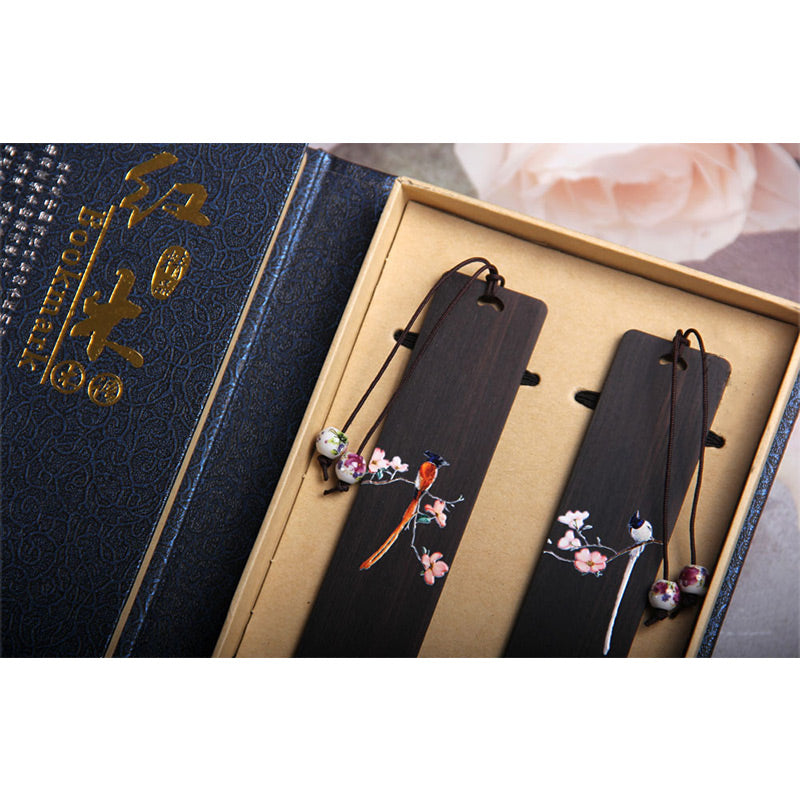 Mythstone Oriole Bird Flower Ebony Wood Bookmarks With Gift Box