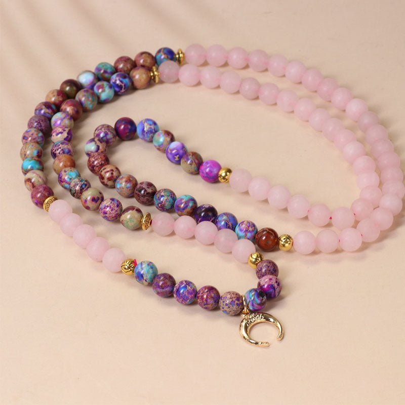 MythStone 108 Beads Miano Real Pink Crystal Mala Healing Bracelet