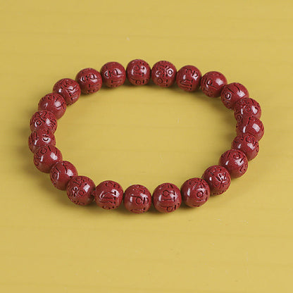 Mythstone Natural Double PiXiu Cinnabar Om Mani Padme Hum Wealth Luck Bead Bracelet