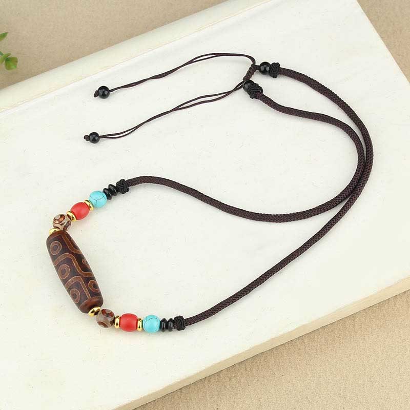 Mythstone Tibetan Nine-Eye Dzi Bead Three-eyed Dzi Bead Protection String Necklaces Pendant