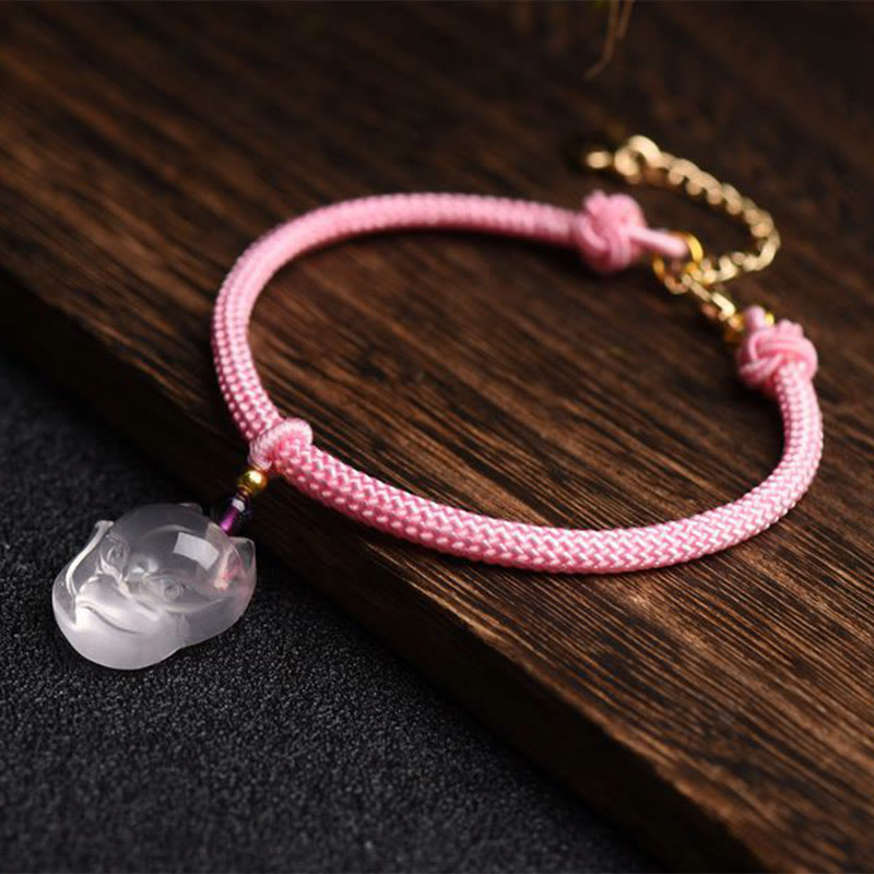 Mythstone Lucky Pink Crystal Fox Love String Bracelet