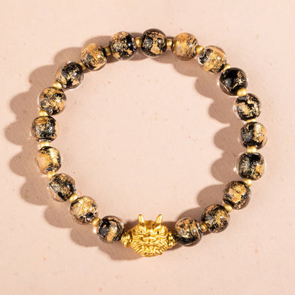 Mythstone Year of the Dragon Gold Foil Liuli Glass Bead Luck Bracelet