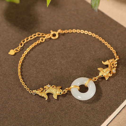 Mythstone White Jade Koi Fish Prosperity Bracelet