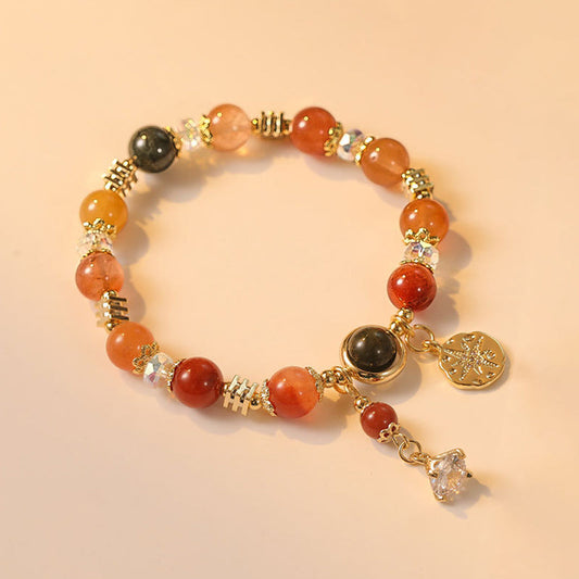 Pulsera de la riqueza con flor de estrella de ocho puntas de cuarzo rutilado multicolor natural Mythstone