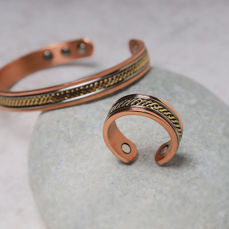 Mythstone Magnetic Copper Balance Adjustable Cuff Bracelet Bangle Ring