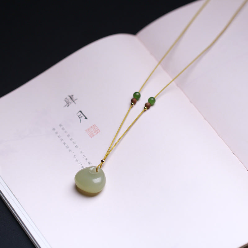 Mythstone Natural Hetian Jade Small Bag Pattern Prosperity String Necklace Pendant