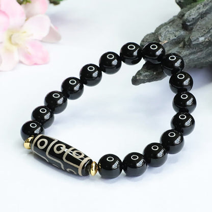 Pulsera de poder de ónix negro con cuentas tibetanas Dzi de nueve ojos Mythstone