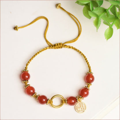 Mythstone Red Agate Happiness Charm String Bracelet