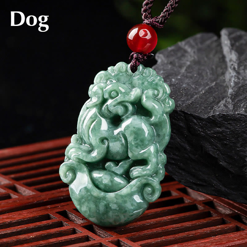 Colgante de jade natural Mythstone con el signo del zodíaco chino de la prosperidad de 12 caracteres