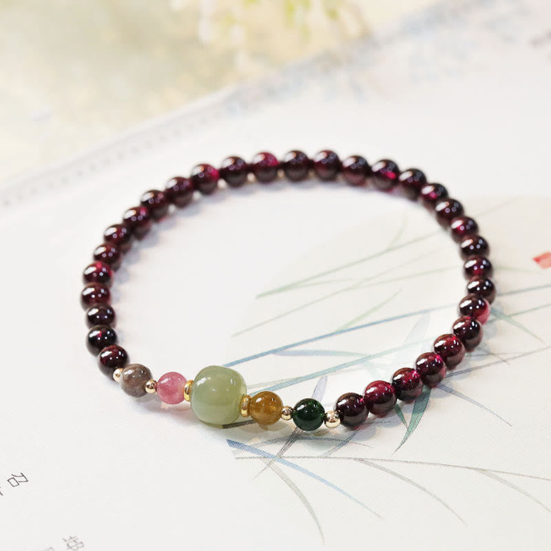 Mythstone Natural Garnet Hetian Jade Tourmaline Bead Passion Bracelet