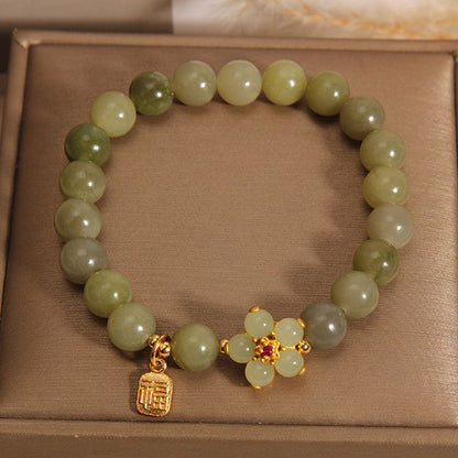 MythStone Green Jade Flower Fu Character Charm Luck Bracelet