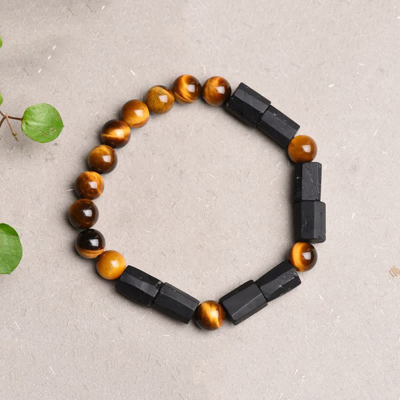 Mythstone Natural Black Tourmaline Tiger Eye Positive Bracelet