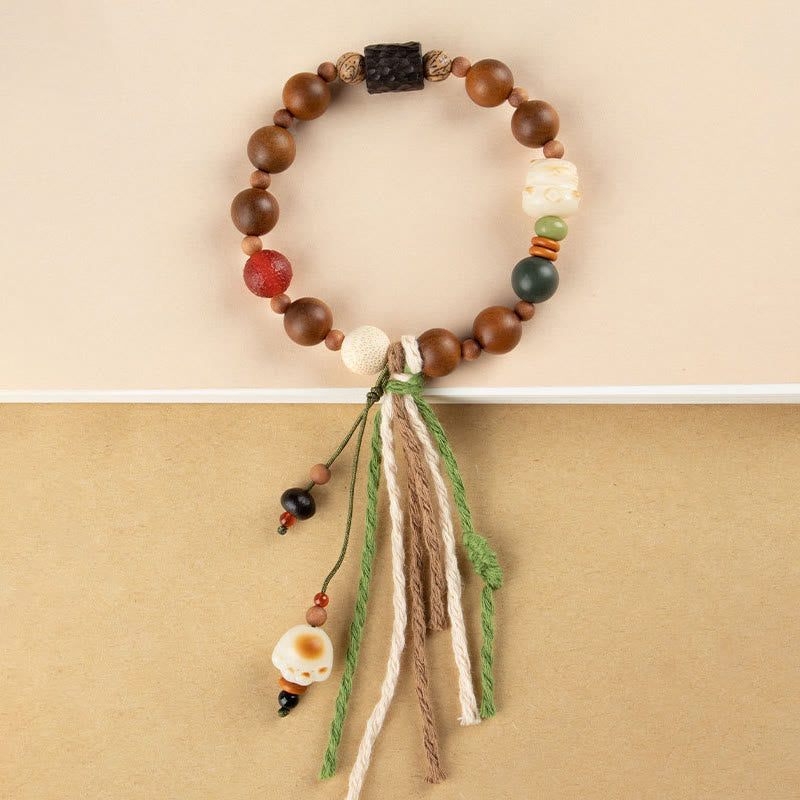 Pulsera con borlas de protección de la buena suerte con forma de garra de gato y semilla de Bodhi de madera con rayo de Mythstone