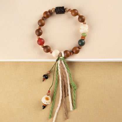 Pulsera con borlas de protección de la buena suerte con forma de garra de gato y semilla de Bodhi de madera con rayo de Mythstone